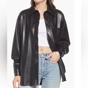 Good American Black Faux Leather Shirt NWOT